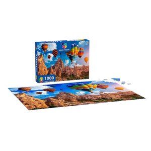 BRAIN FEEDER 1000 Piece Fix Jigsaw Puzzle Hot Air Balloons In Mountains! SEE!